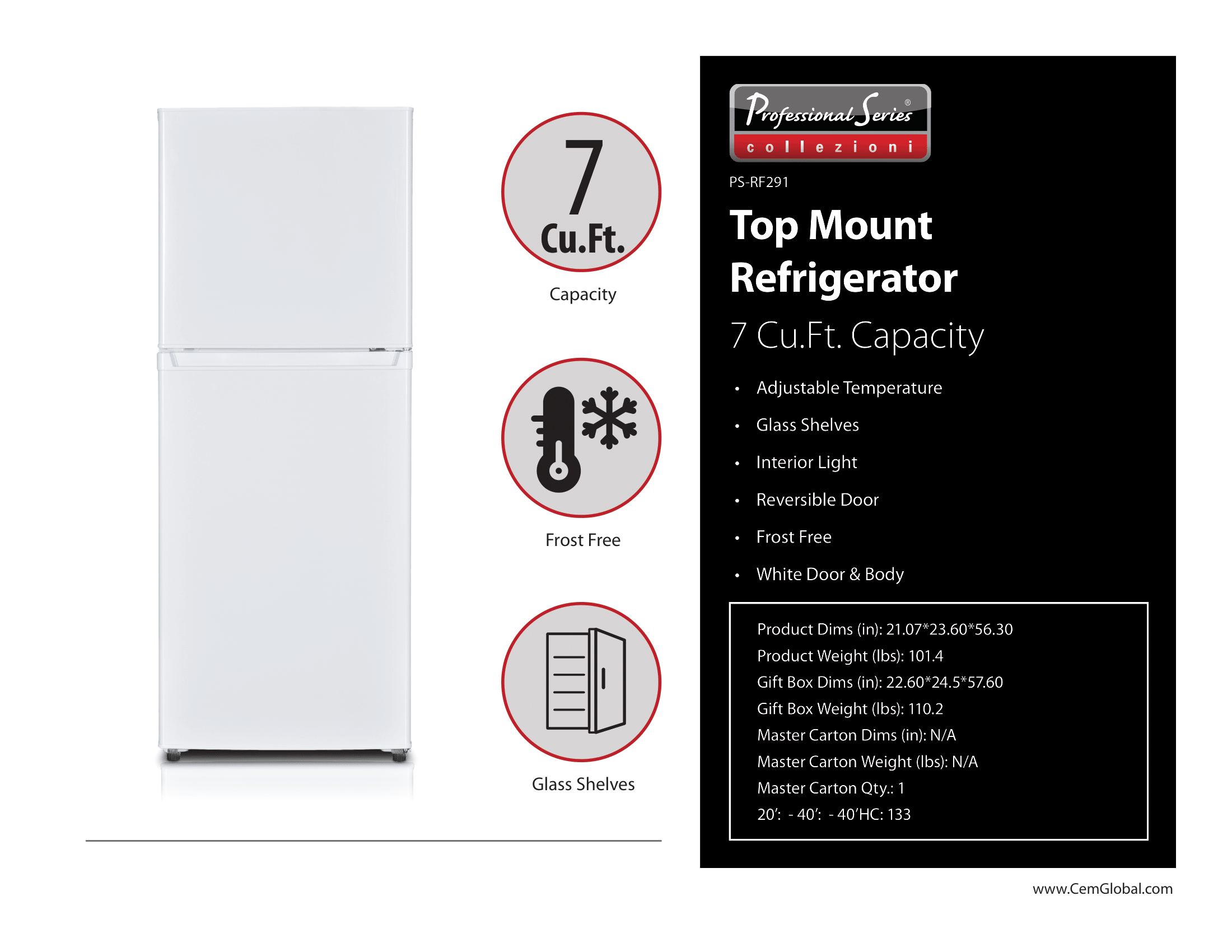 Top Mount Refrigerator 7 Cu.Ft.